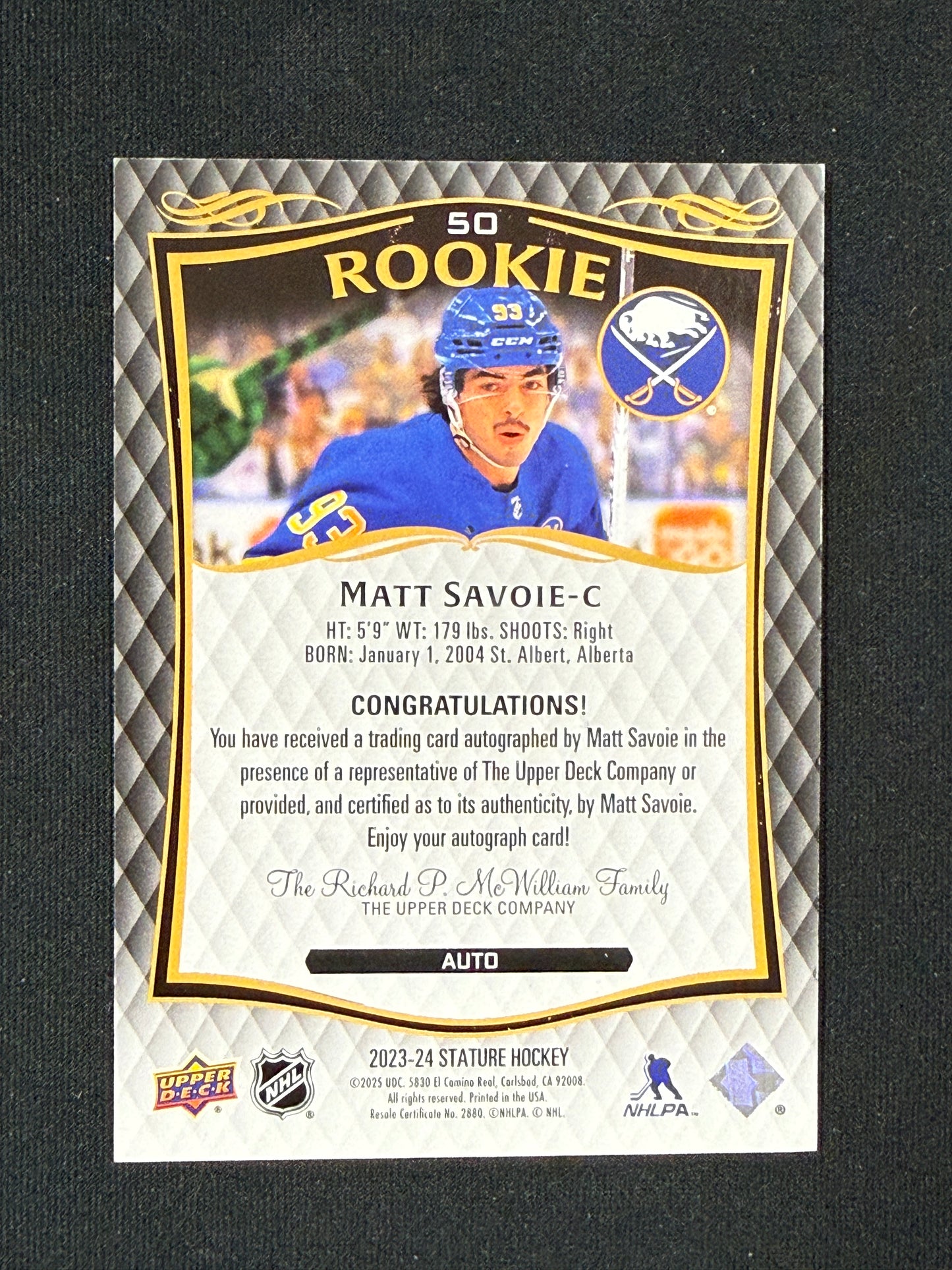 Matt Savoie [RC] #50 Stature Auto