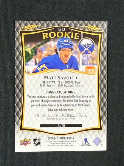 Matt Savoie [RC] #50 Stature Auto