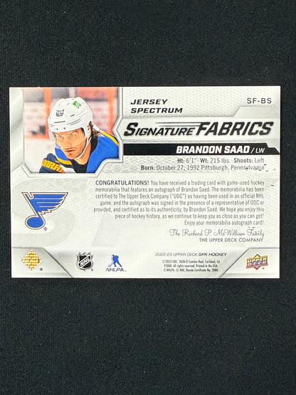 Brandon Saad #SF-BS Signature Fabrics /25