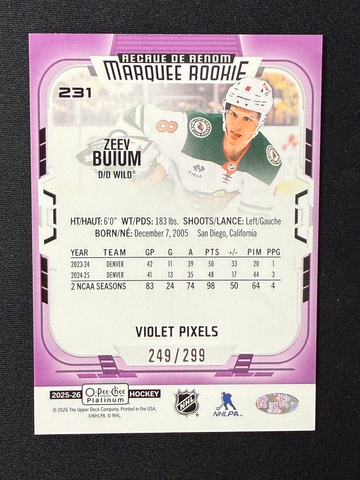 Zeev Buium #231 2025-26 O-Pee-Chee Platinum [Violet Pixels] /299