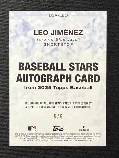 Leo Jimenez [RC] #BSA-LEO Baseball Stars Autograph /5