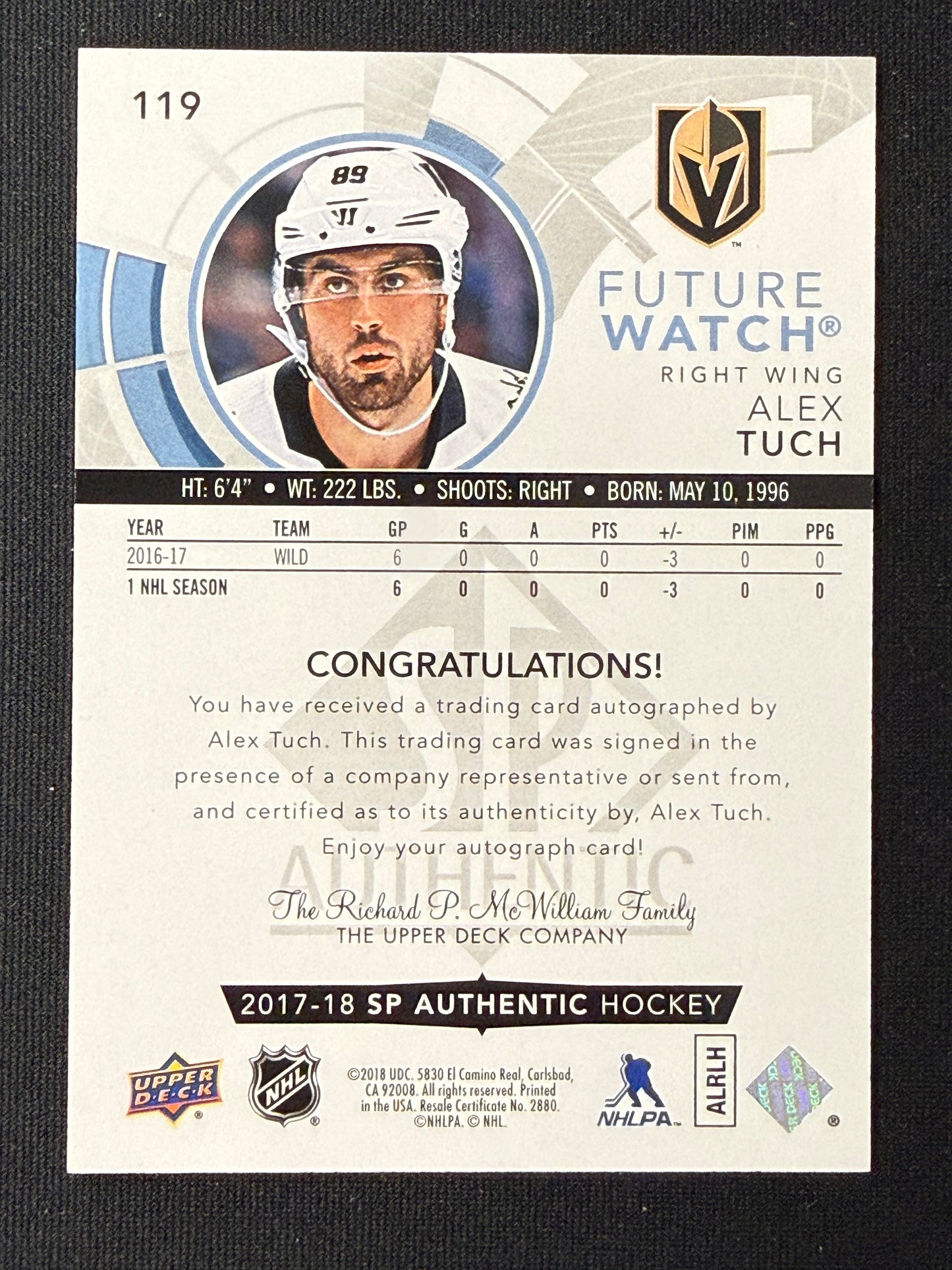 Alex Tuch #119 Future Watch Auto /999