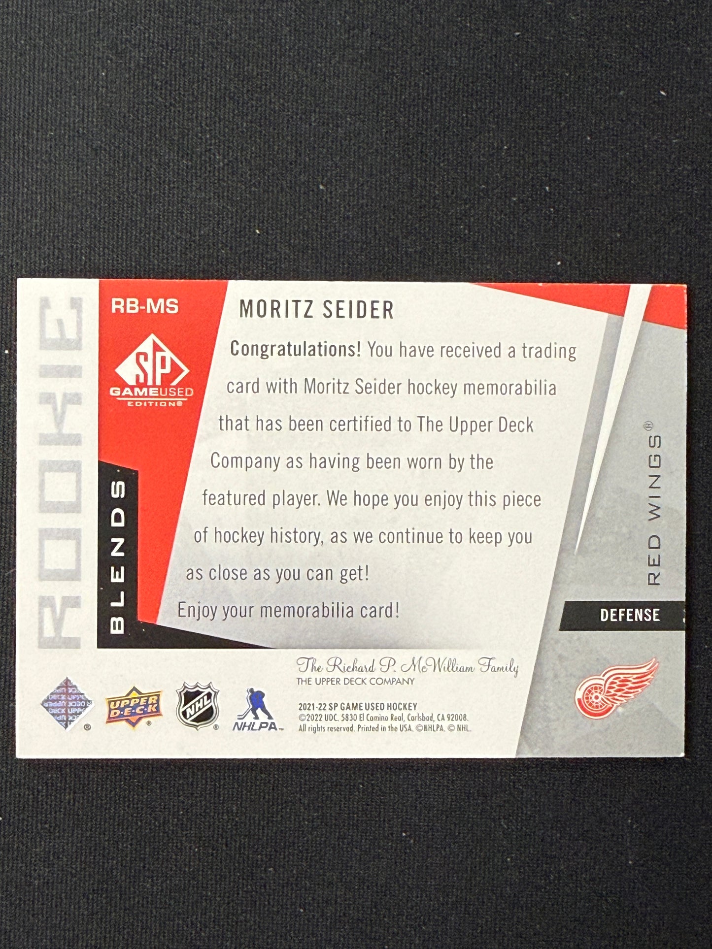 Moritz Seider #RB-MS Rookie Blends /150