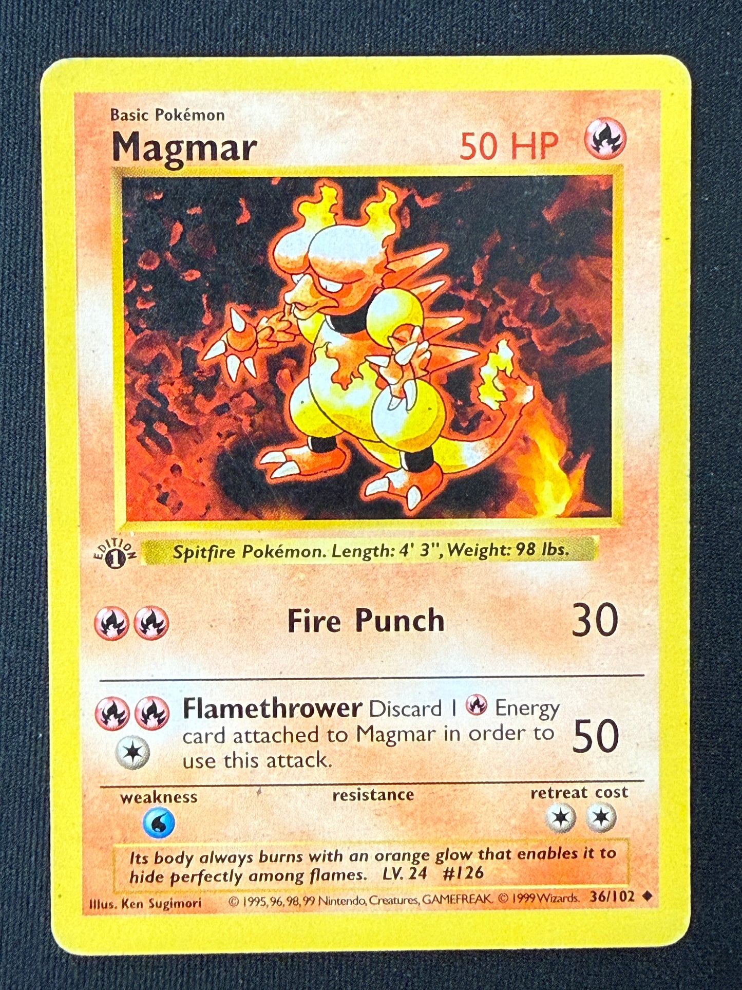 Magmar [1st, Shadowless] #36 Pokemon Base Set