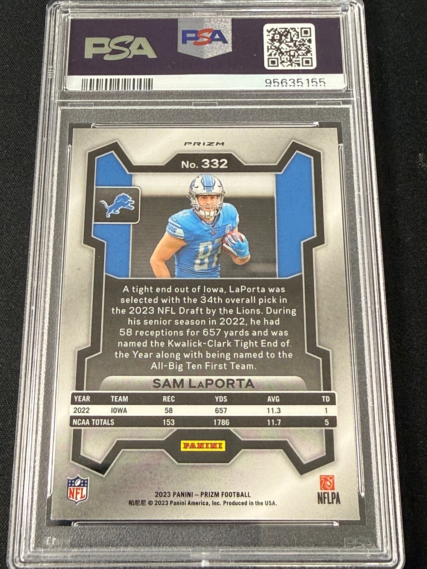 [PSA 10] 2023 Prizm Sam Laporta Silver Prizm #332