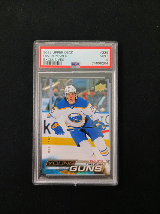 [PSA 9] 035/100 Owen Power #228 Young Guns 2022-23 Upper Deck Exclusives Series 1 Hockey