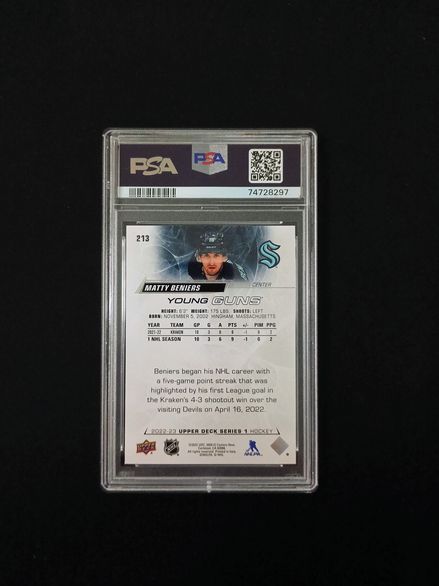 [PSA 9] 2022 Upper Deck Matty Beniers #213
