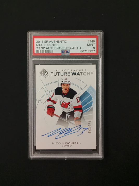[PSA 9] Nico Hischier Auto #145 2018 SP Authentic '17 SP Authentic UPC-Auto