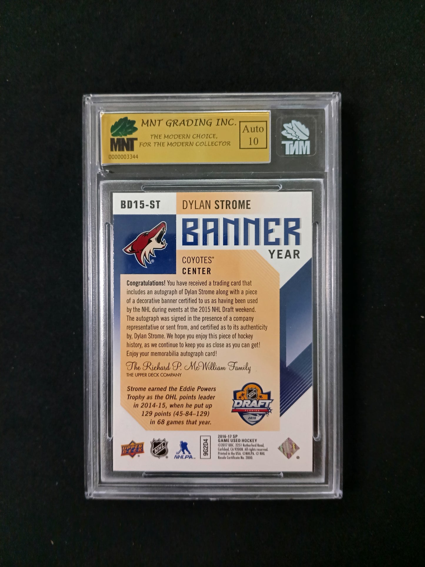 [MNT 9.0] 2016-17 UD SP Game Used #BD15-DS Dylan Strome