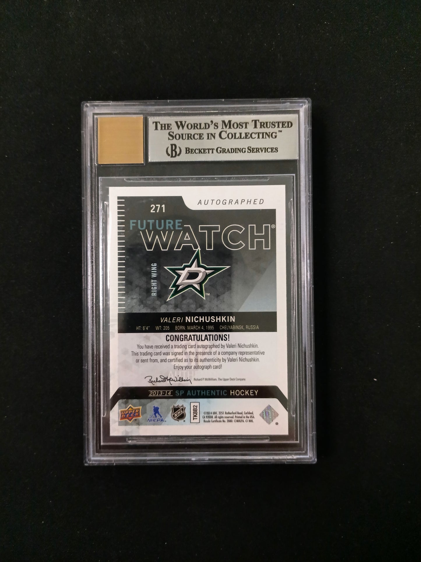 [BGS 9 Auto 10] 2013-14 SP Authentic #271 Valeri Nichushkin AU