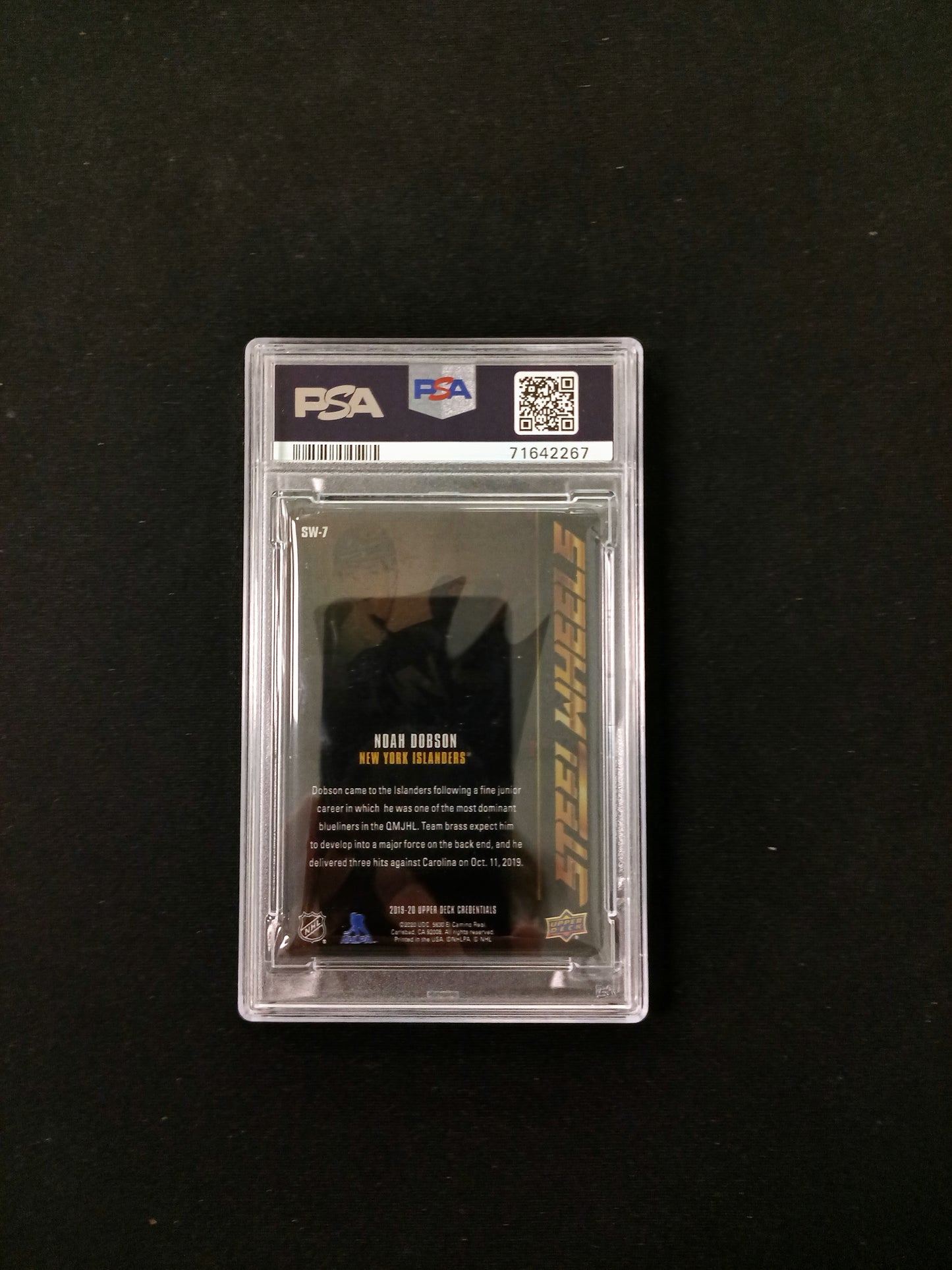 [PSA 8] Noah Dobson #SW7 2019 U.D. Credentials Steel Wheels - Gold