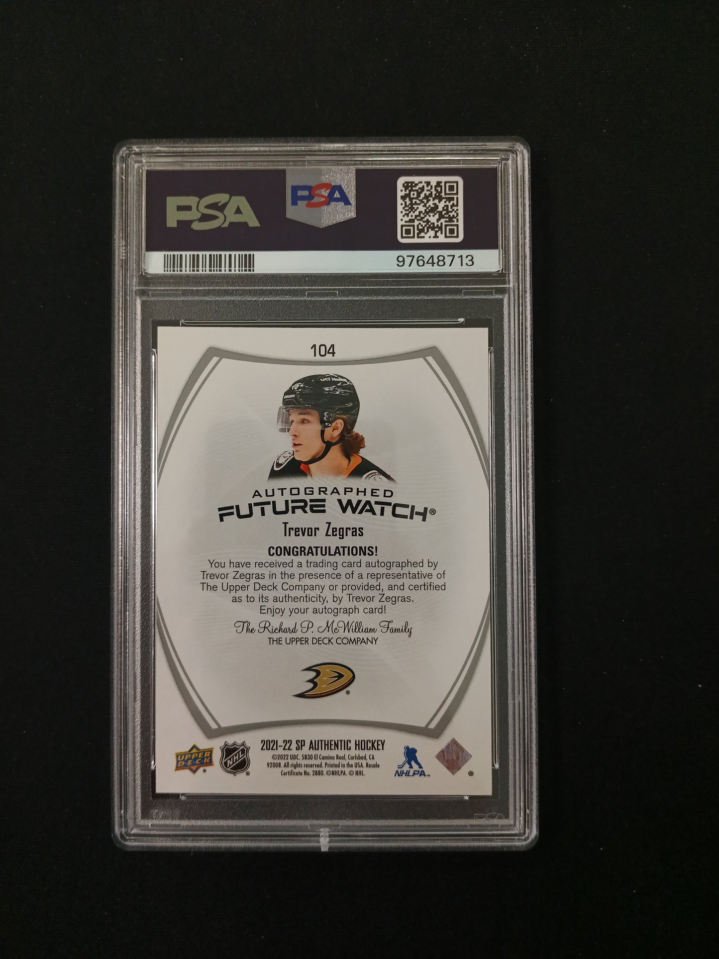 [PSA 9] Trevor Zegras Auto #104 2021 SP Authentic