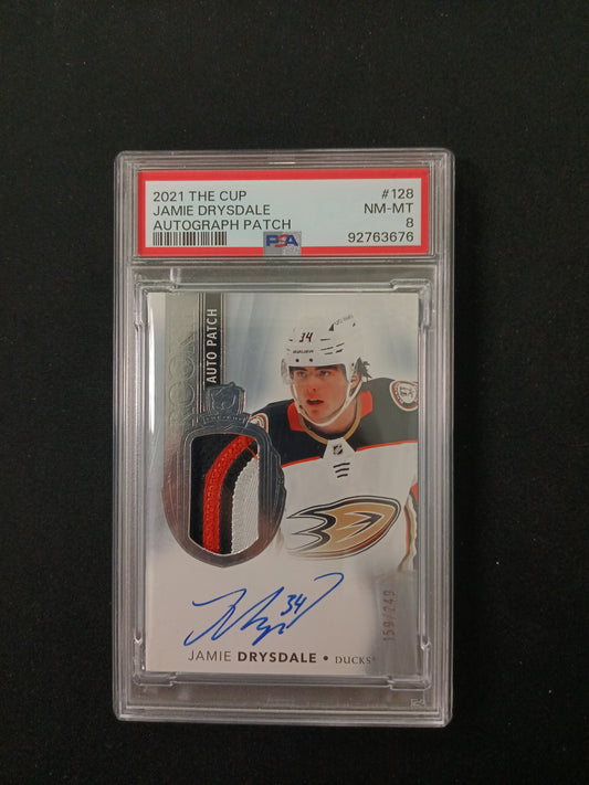 Hockey trading card featuring Jamie Drysdale with autograph and patch on a black background