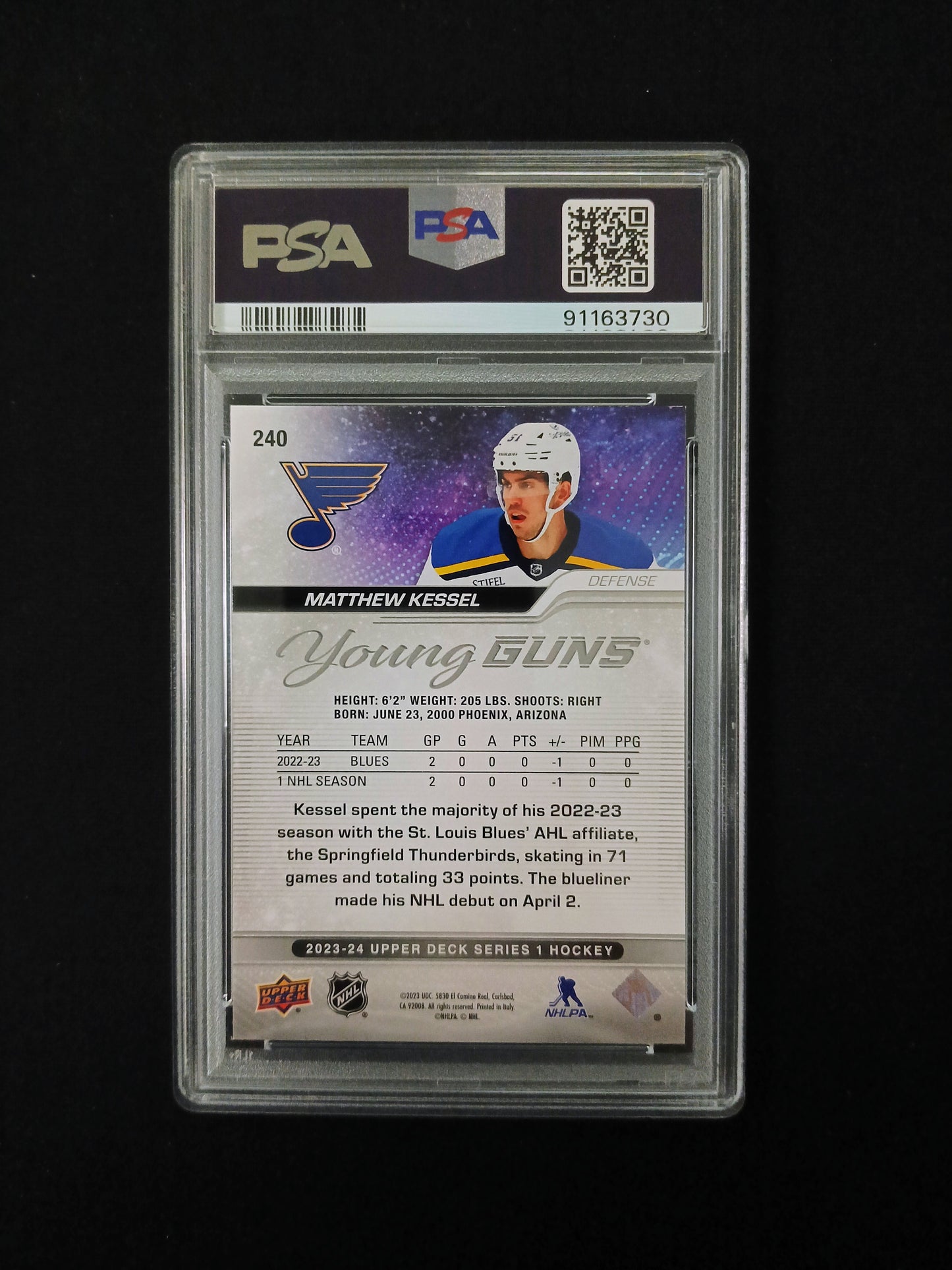 [PSA 9] Matthew Kessel #240 2023-24 Young Guns Exclusives Upper Deck Series 1 Hockey