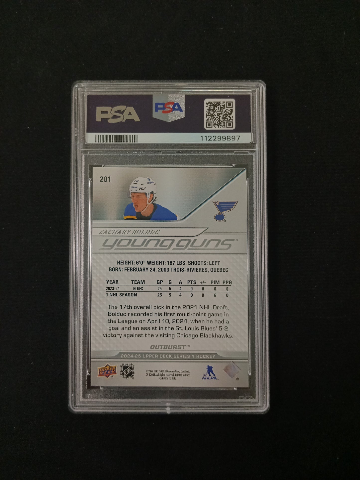 [PSA 9] Zachary Bolduc #201 2024-25 Young Guns Silver Outburst