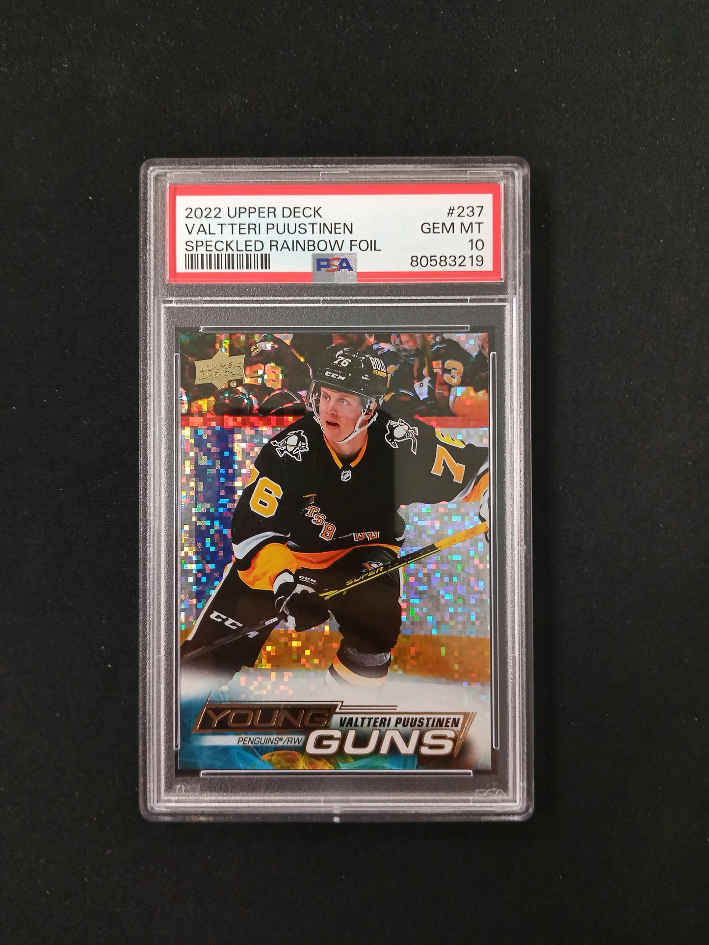 [PSA 10] Valtteri Puustinen #237 Speckled Rainbow Foil 2022-23 Young Guns