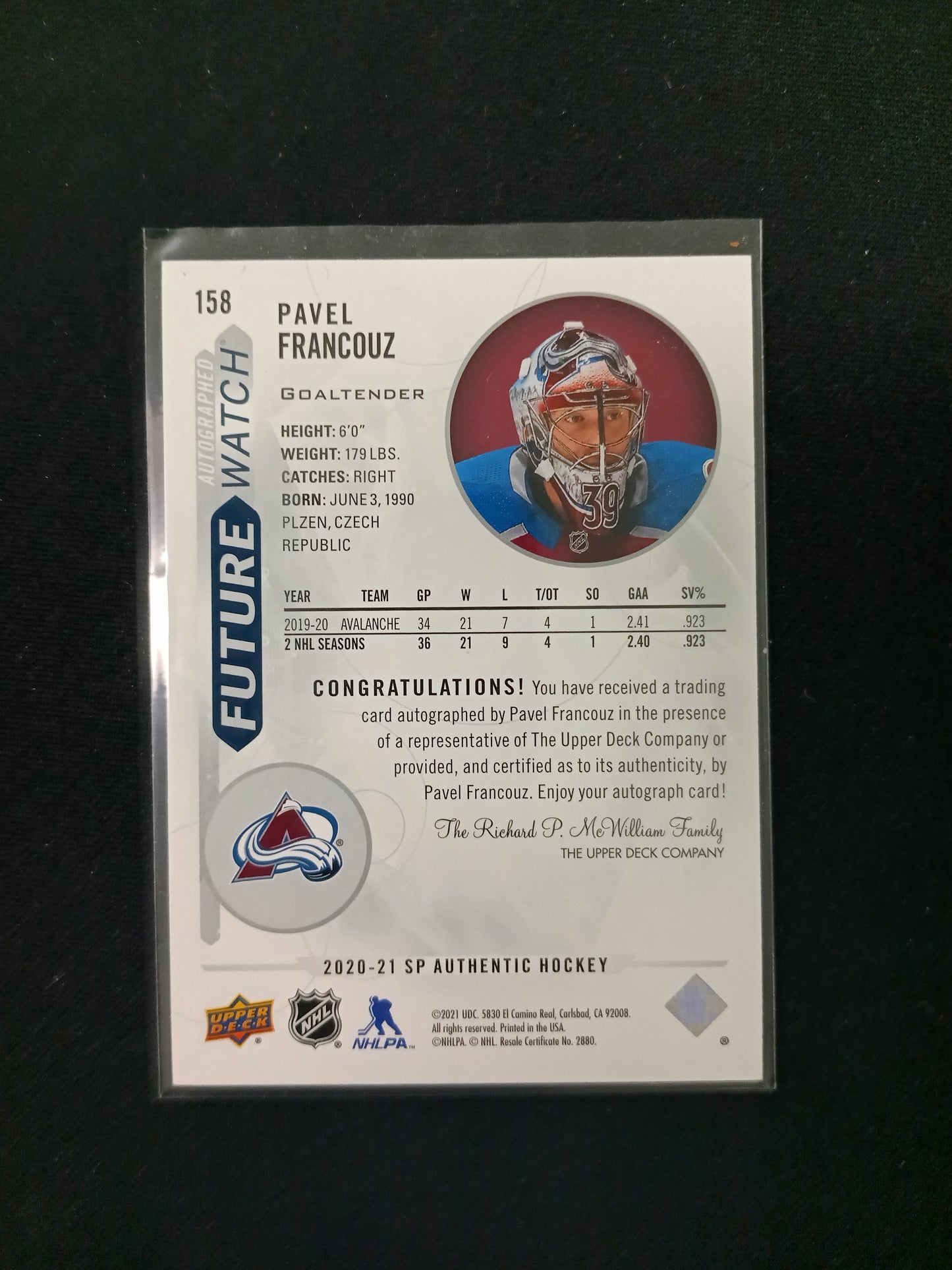 Pavel Francouz #158 Future Watch Auto
