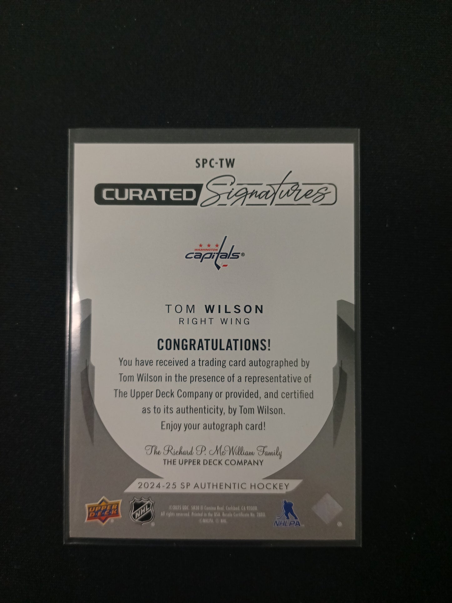 Tom Wilson #SPC-TW Curated Signatures