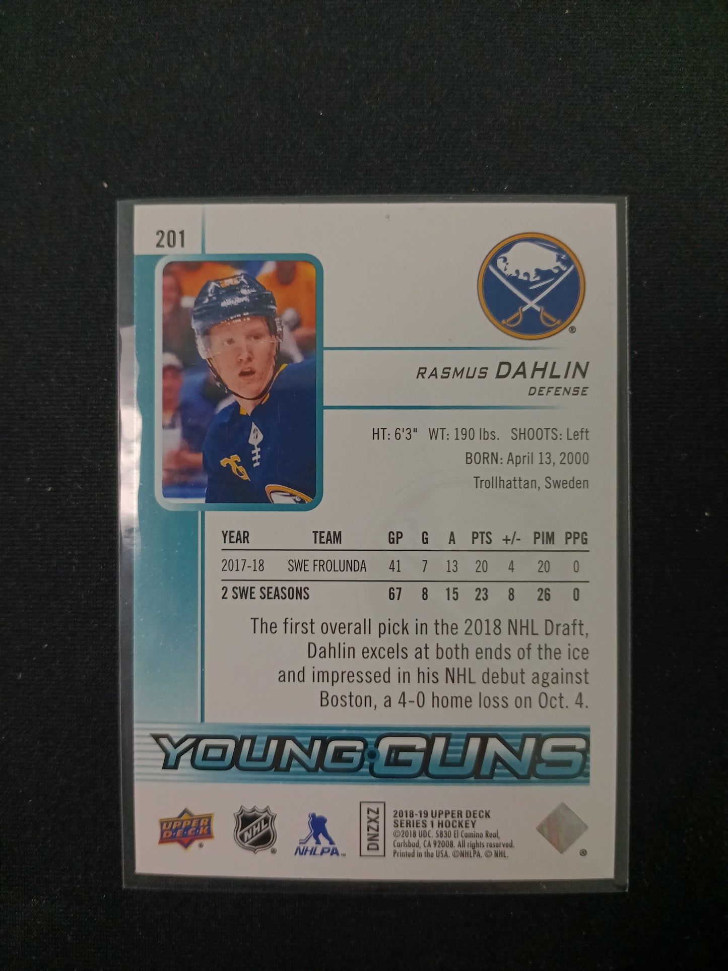 Rasmus Dahlin #201 Young Guns