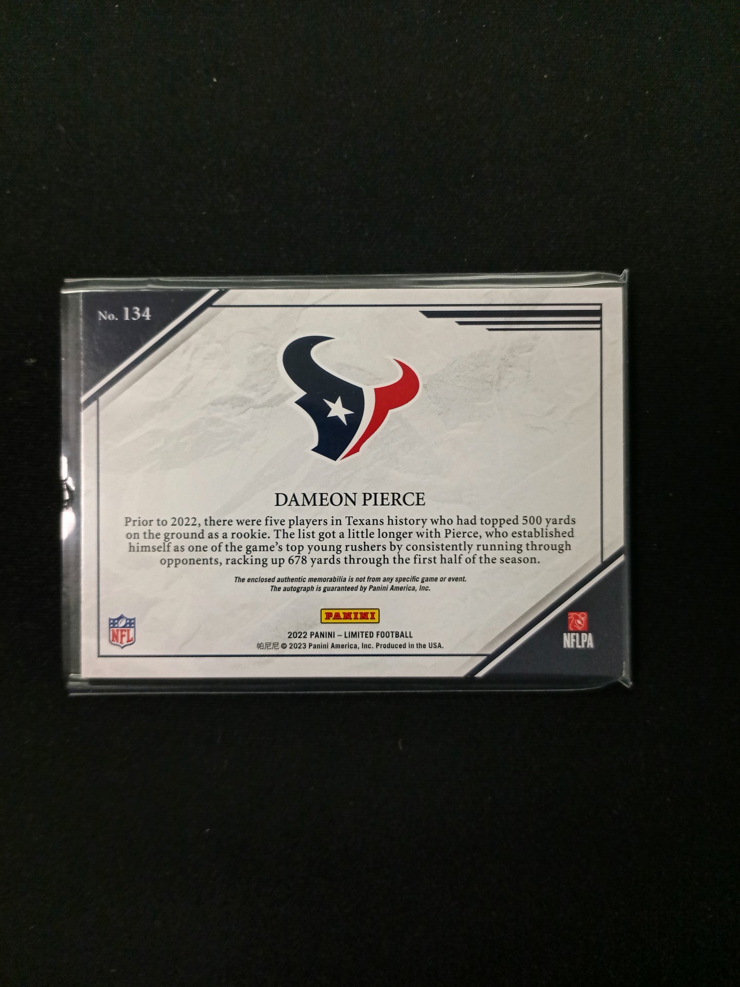113/199 | Dameon Pierce [RC] #134 Limited Auto Patch