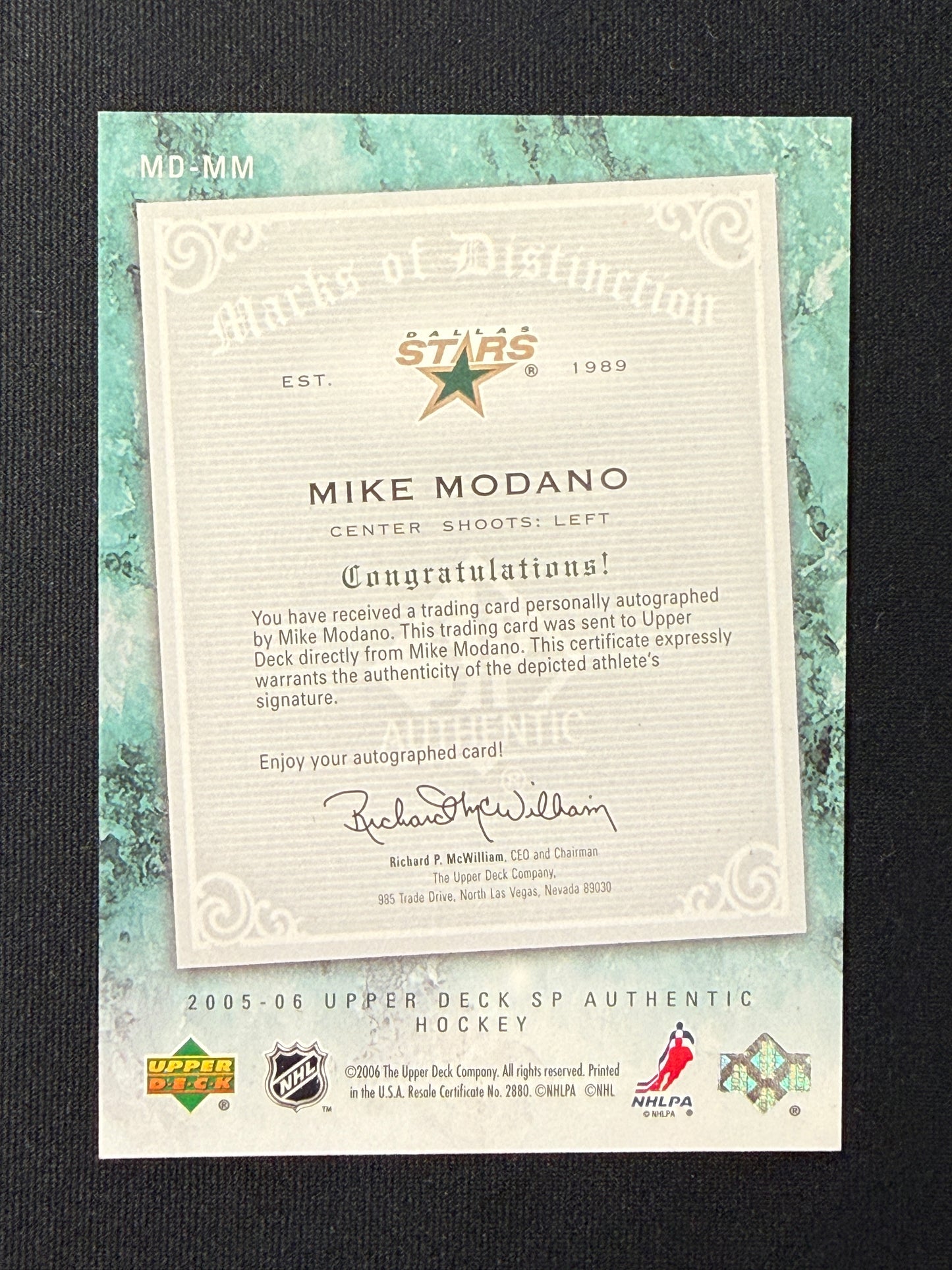 Mike Modano #MD-MM Marks of Distinction Auto | 25/25