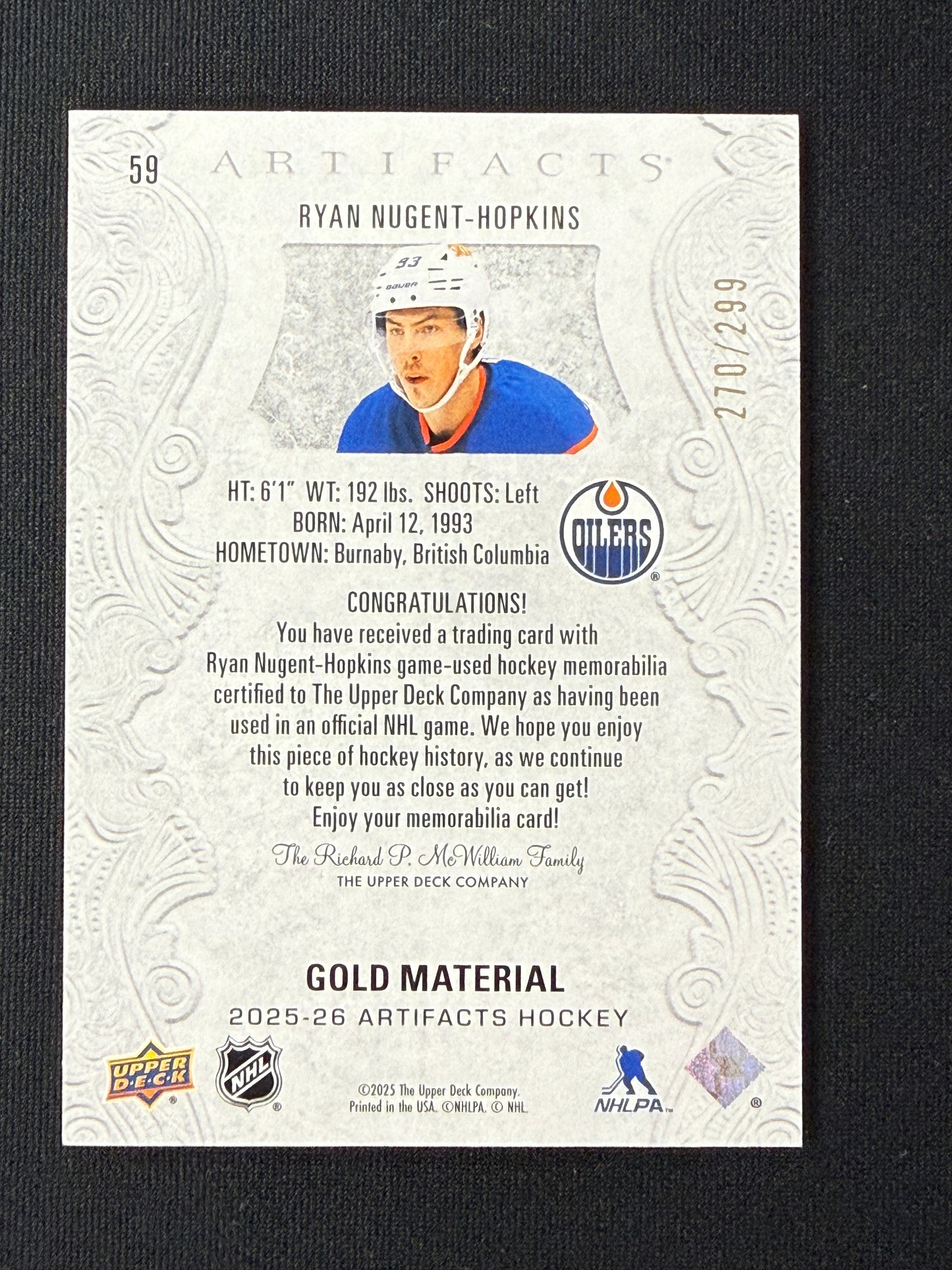 Ryan Nugent-Hopkins 25-26 Artifacts Gold Material 270/299