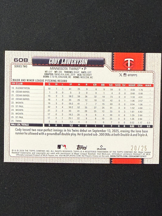 Cody Laweryson [RC] #608 Topps 75 [Orange Diamante Foil] /25