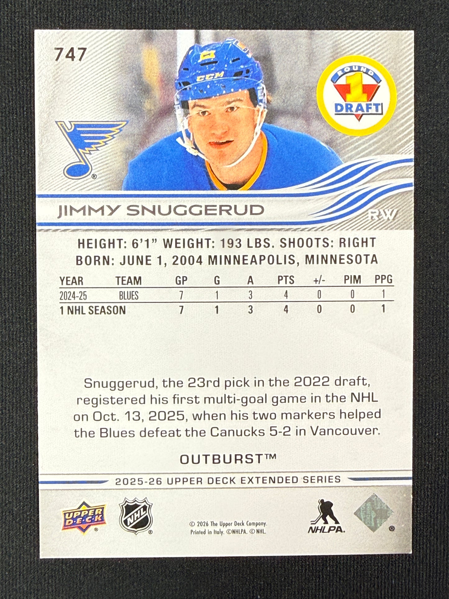Jimmy Snuggerud #747 1st Round Draft [Outburst]