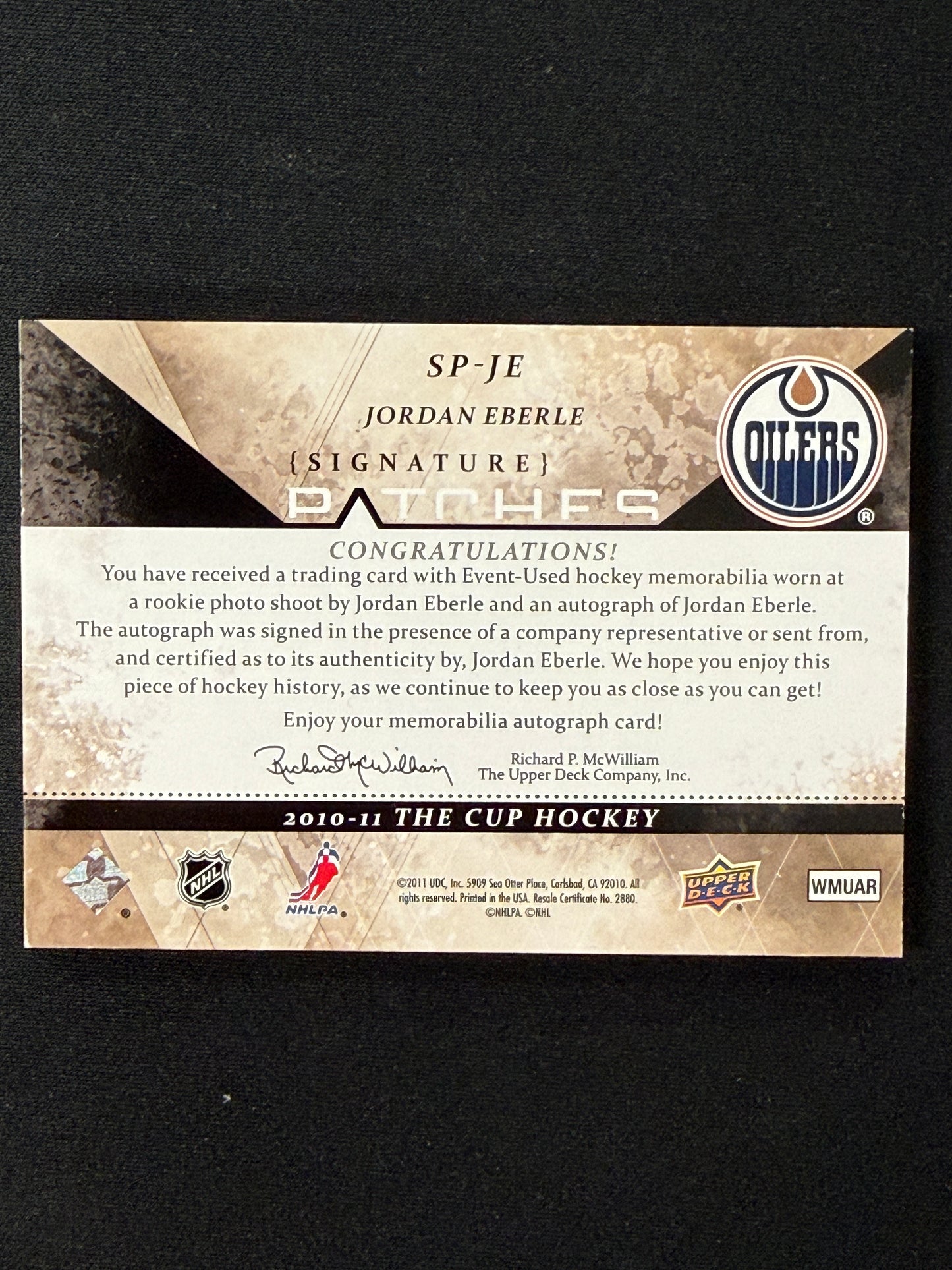 Jordan Eberle #SP-JE Signature Patches /75
