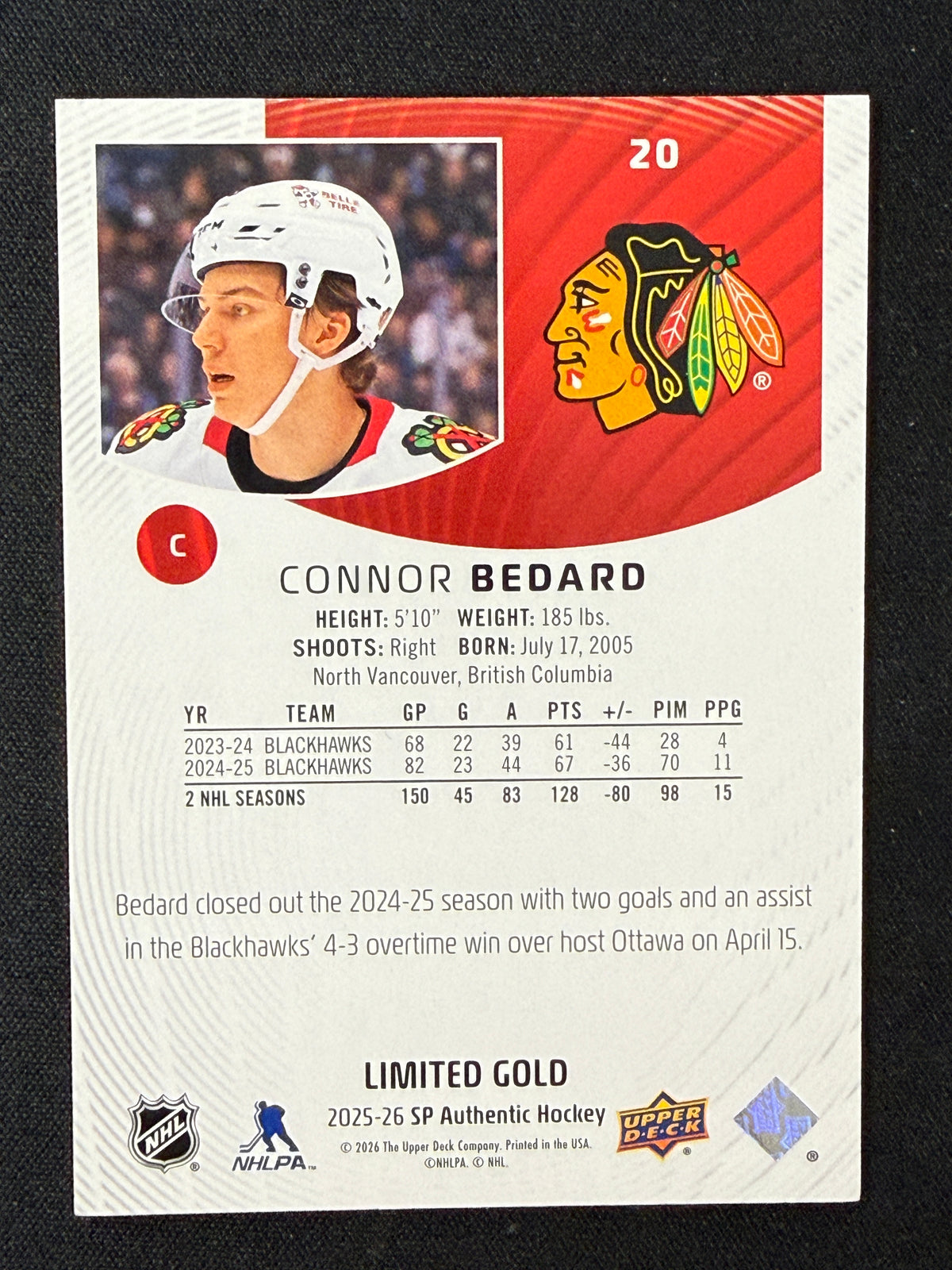Connor Bedard 25-26 SP Authentic Limited Gold 70/99