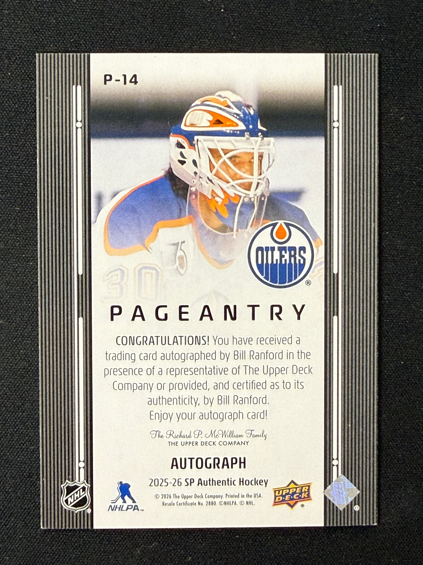 Bill Ranford #P-14 Pageantry [Autograph]