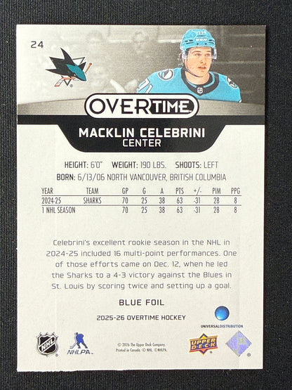 Macklin Celebrini #24 Overtime [Blue Foil]