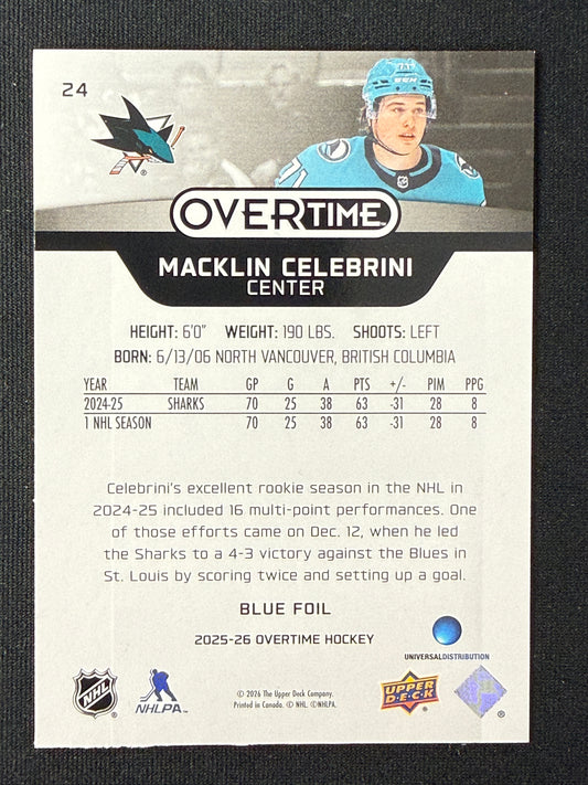 Macklin Celebrini #24 Overtime [Blue Foil]