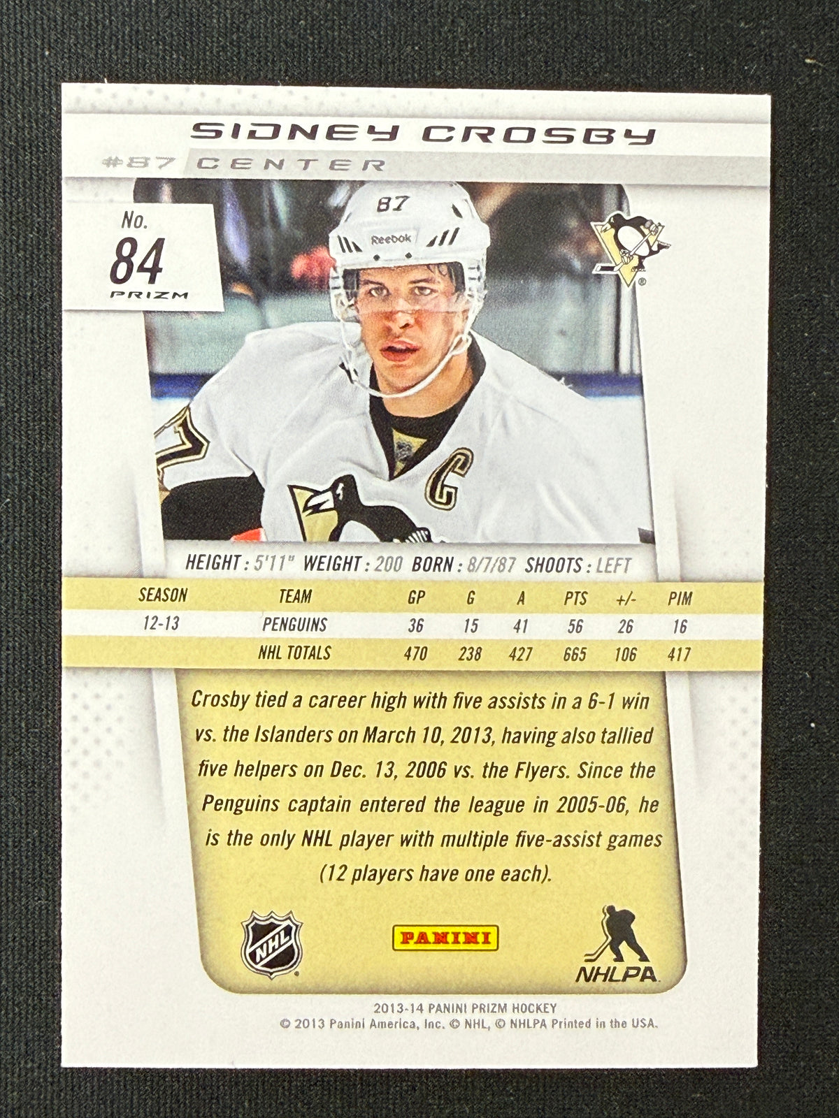 Sidney Crosby #84 Panini Prizm [Blue Pulsar Prizm]