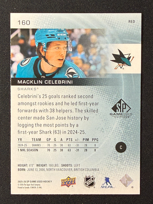 Macklin Celebrini #160 SP Game Used [Red]