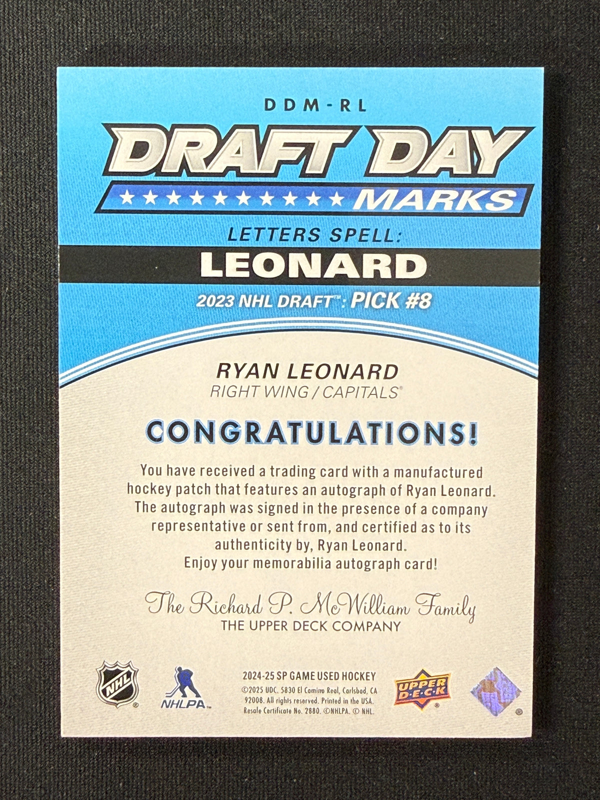 Ryan Leonard #DDM-RL Draft Day Marks | 09/35