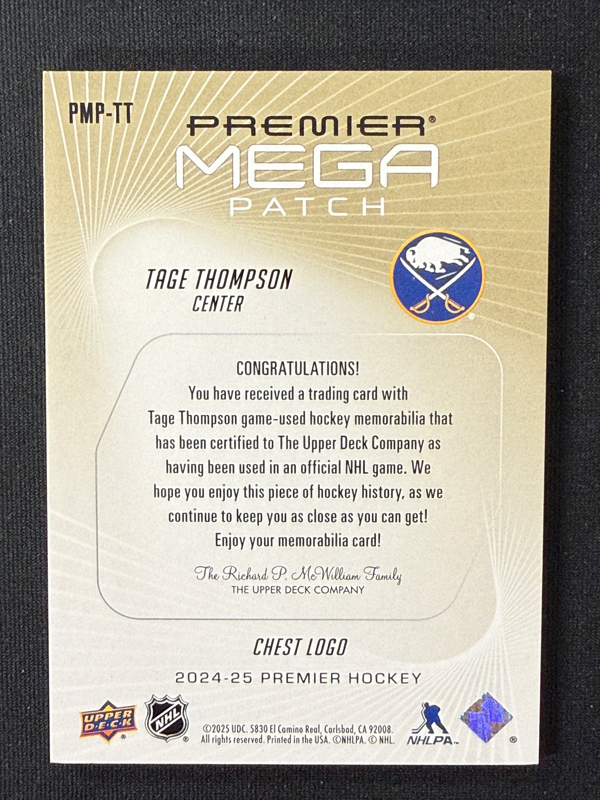 Tage Thompson #PMP-TT Premier Mega Patch | 03/27