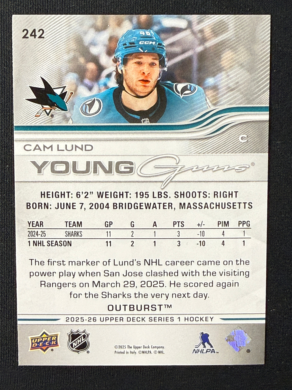 Cam Lund #242 Young Guns [Outburst]