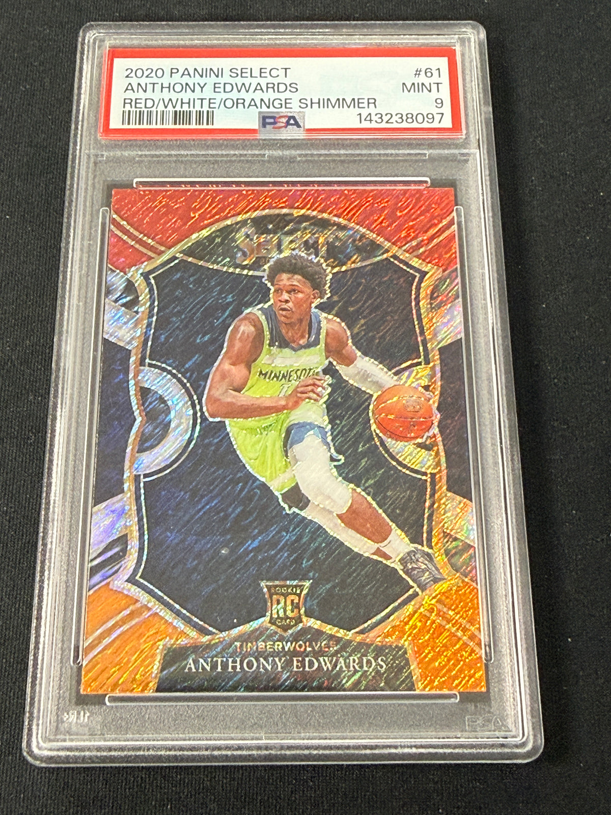 [PSA 9] Anthony Edwards 2020 Panini Select Red/White/Orange Shimmer #61