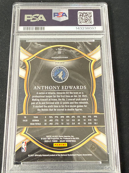 [PSA 9] Anthony Edwards 2020 Panini Select Red/White/Orange Shimmer #61