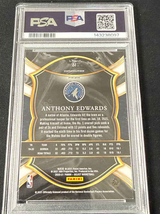 [PSA 9] Anthony Edwards 2020 Panini Select Red/White/Orange Shimmer #61