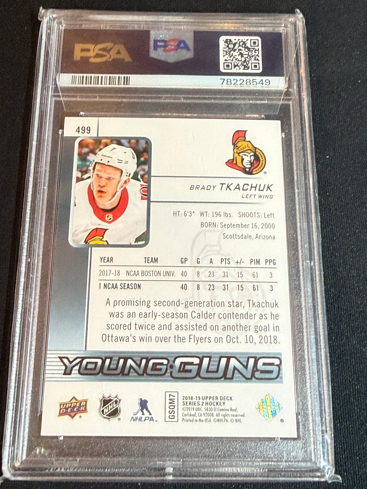 [PSA 9] Brady Tkachuk #499 Young Guns