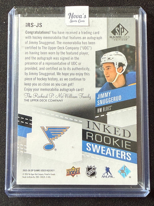 Jimmy Snuggerud #IRS-JS Inked Rookie Sweaters /99