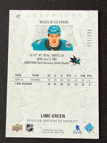 Macklin Celebrini #42 Artifacts [Lime Green] /125
