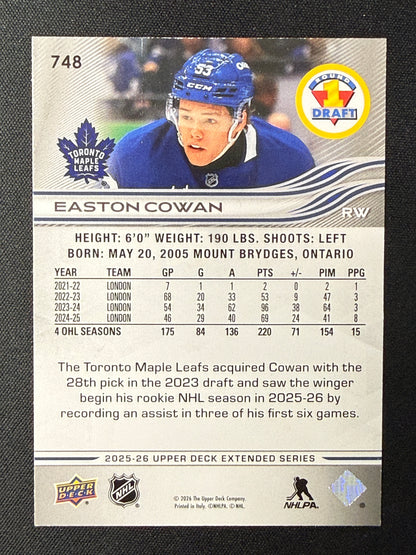 Easton Cowan #748 Round 1 Draft [UD Exclusives] /100