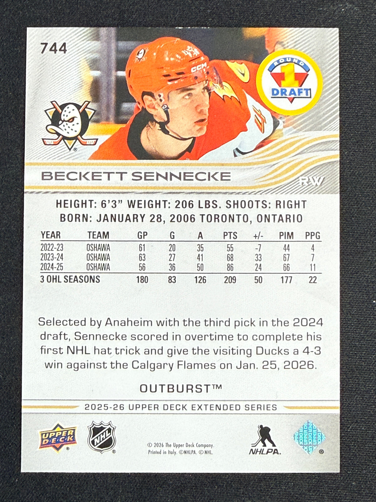 Beckett Sennecke #744 Round 1 Draft [Outburst]