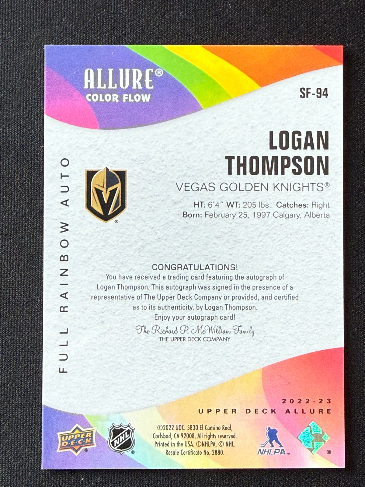 Logan Thompson #SF-94 Allure Color Flow [Full Rainbow Auto]