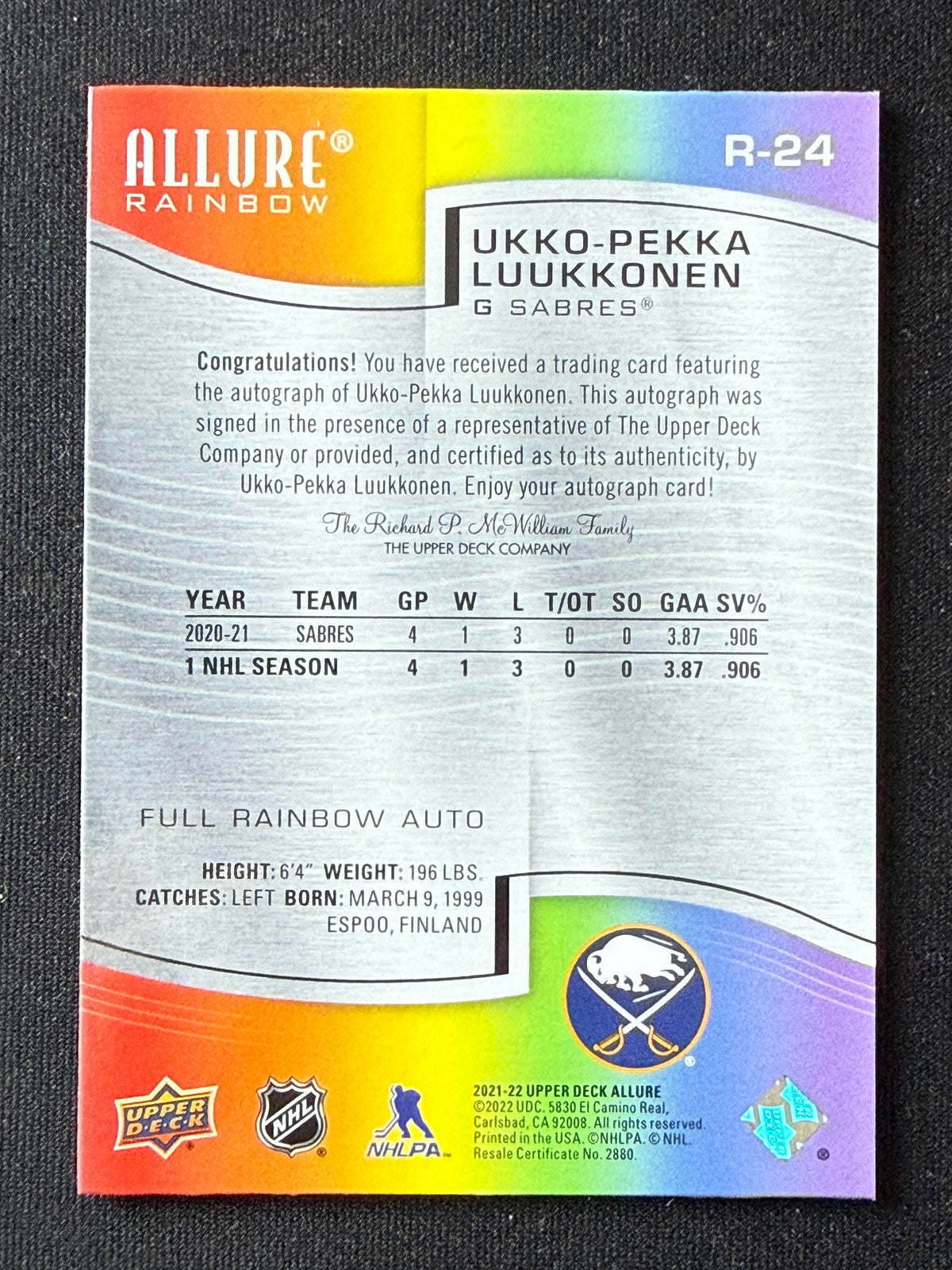Ukko-Pekka Luukonen #R-24 Allure Rainbow [Full Rainbow Auto]