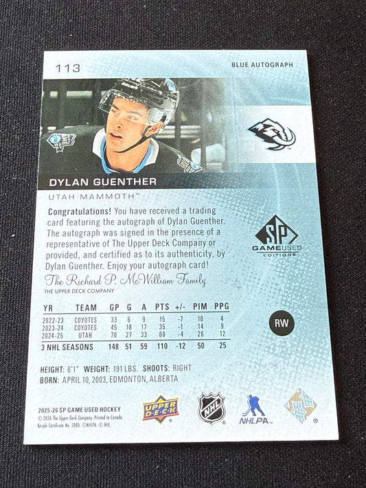 Dylan Guenther #113 SP Game Used [Blue Autograph]