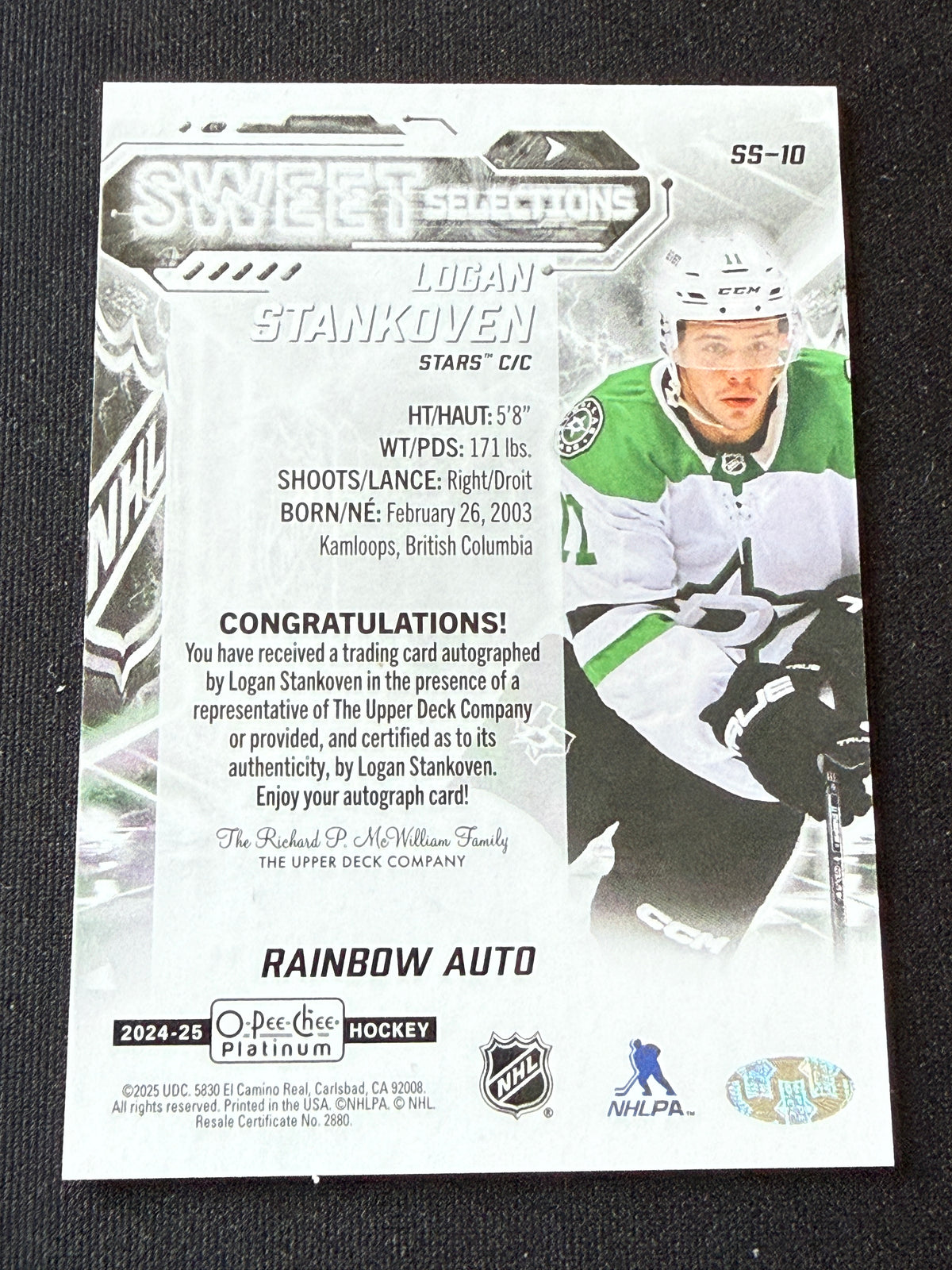 Logan Stankoven [RC] #SS-10 Sweet Selections [Rainbow Auto]